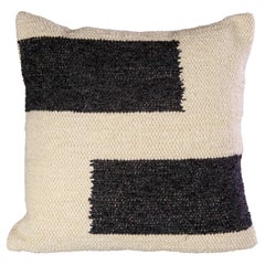 Handwoven Recycled Cotton Black Maze Throw Pillow, in Stock 