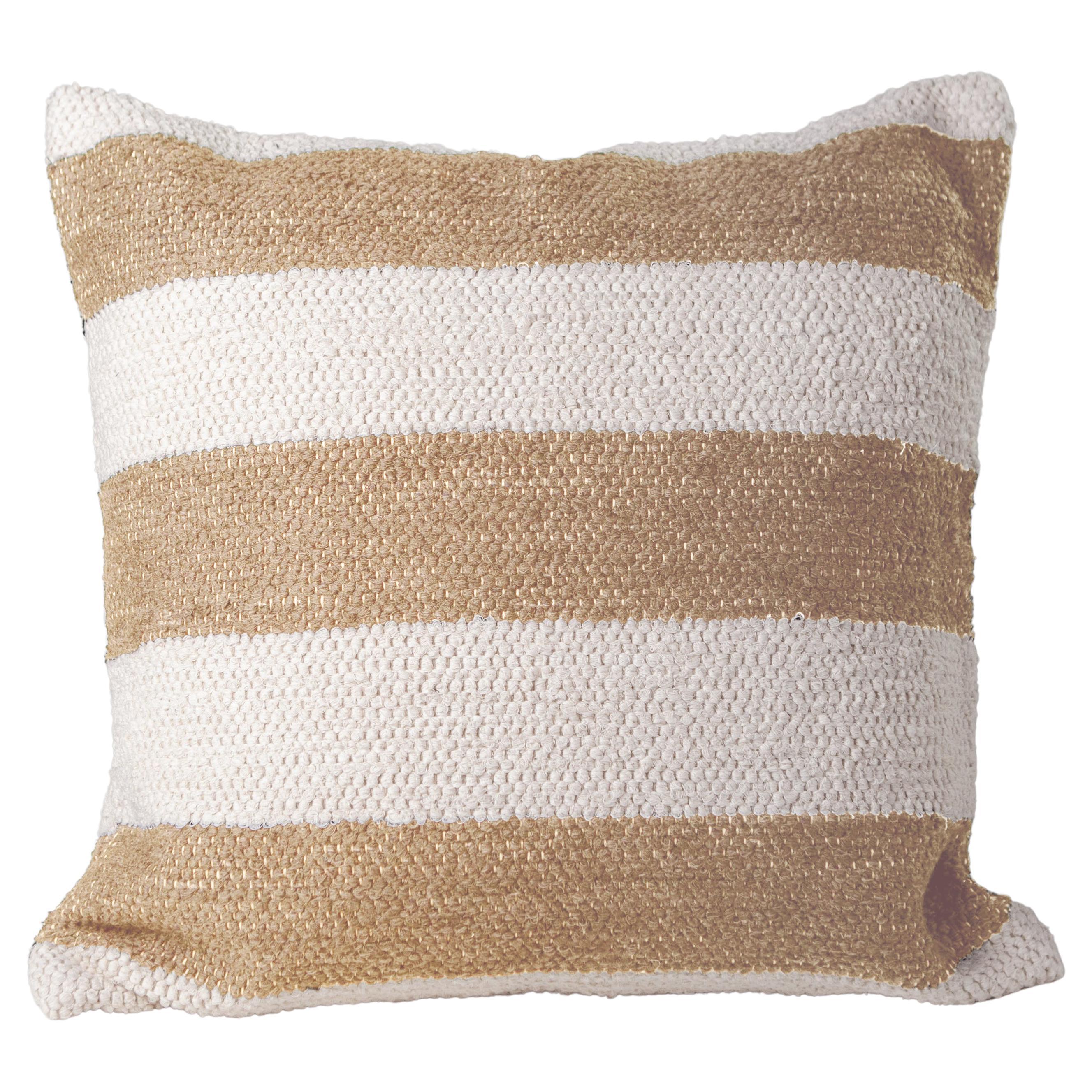 Handwoven Recycled Cotton Camel Bold Stripe Throw Pillow, in Stock