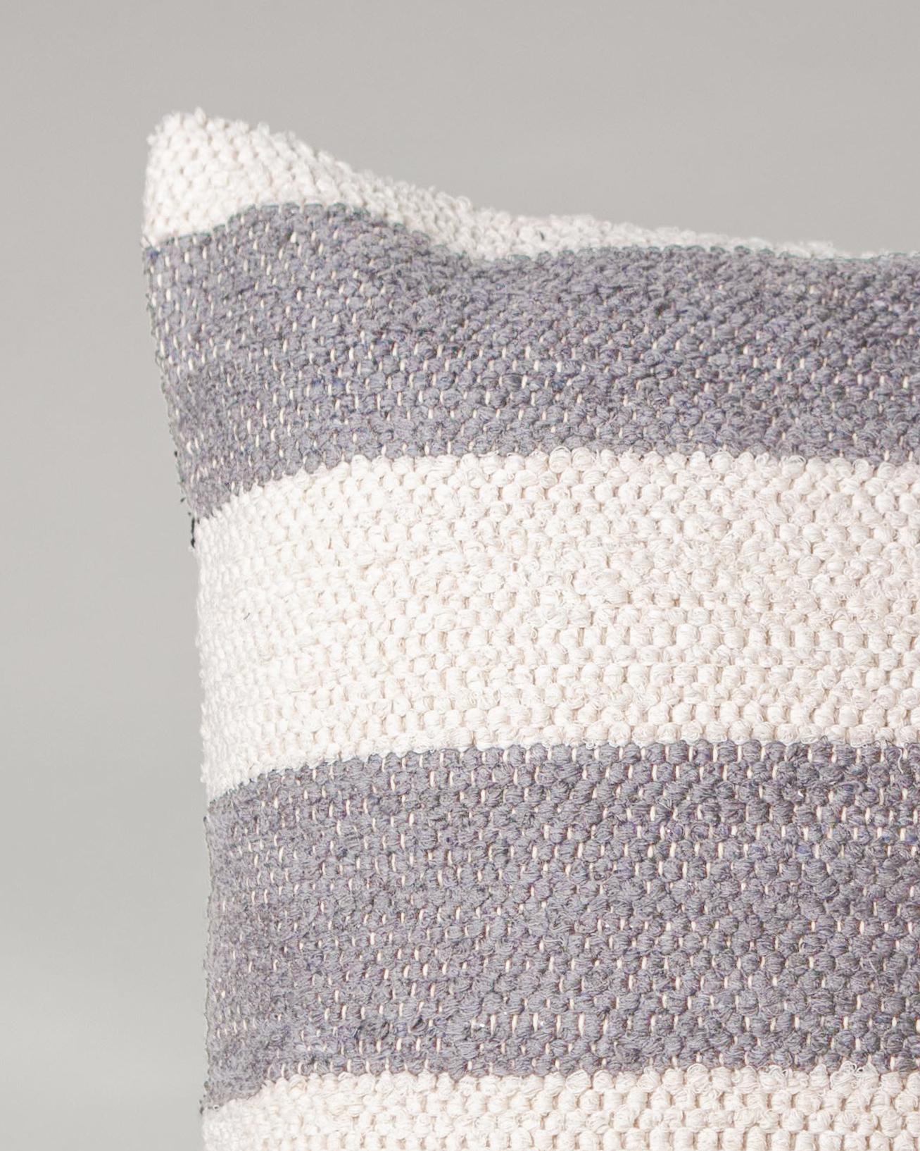 Hand-Woven Casa Cubista Handwoven Cotton Gray Bold Stripe Throw Pillow, in Stock For Sale