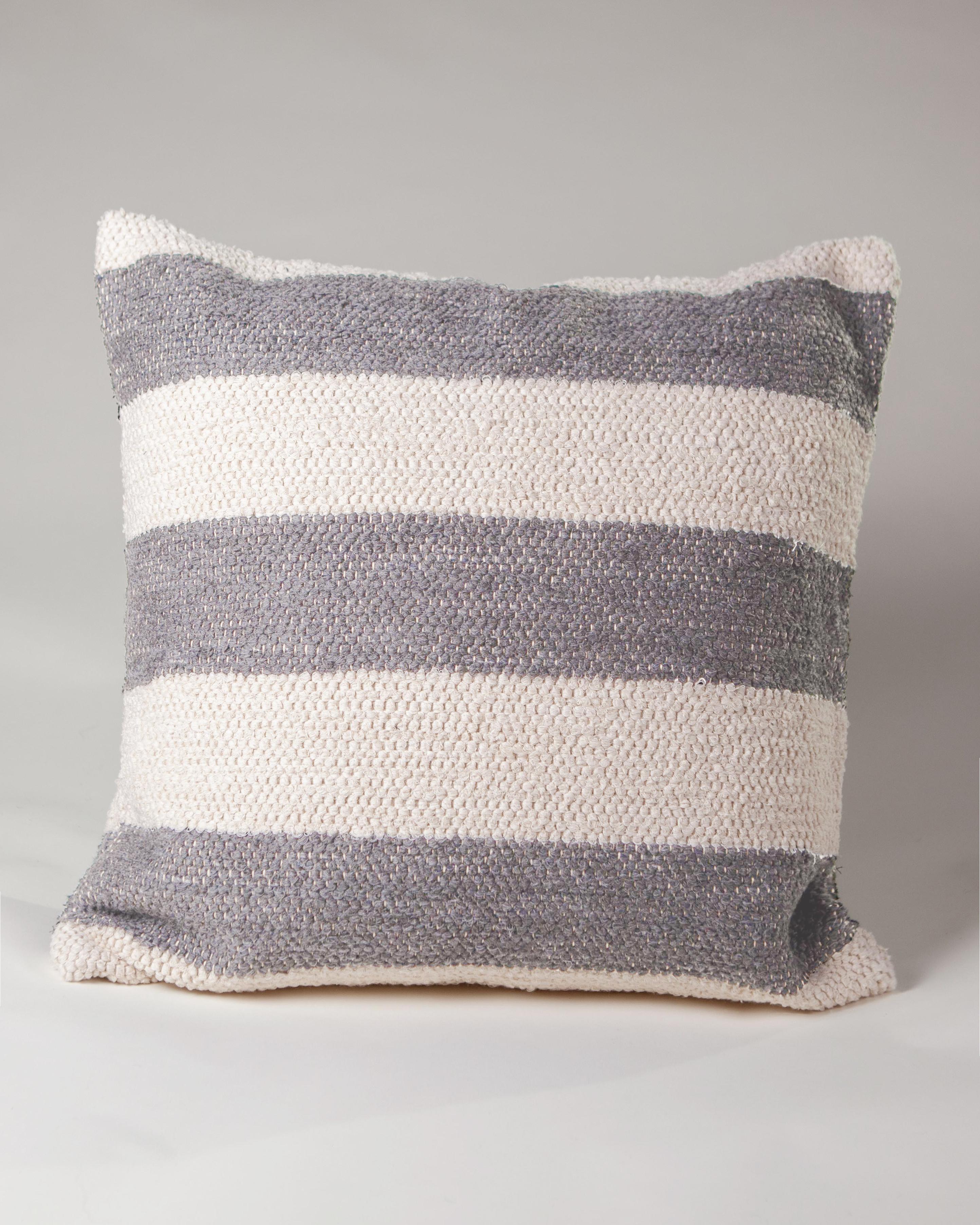 Portuguese Casa Cubista Handwoven Cotton Gray Bold Stripe Throw Pillow, in Stock For Sale