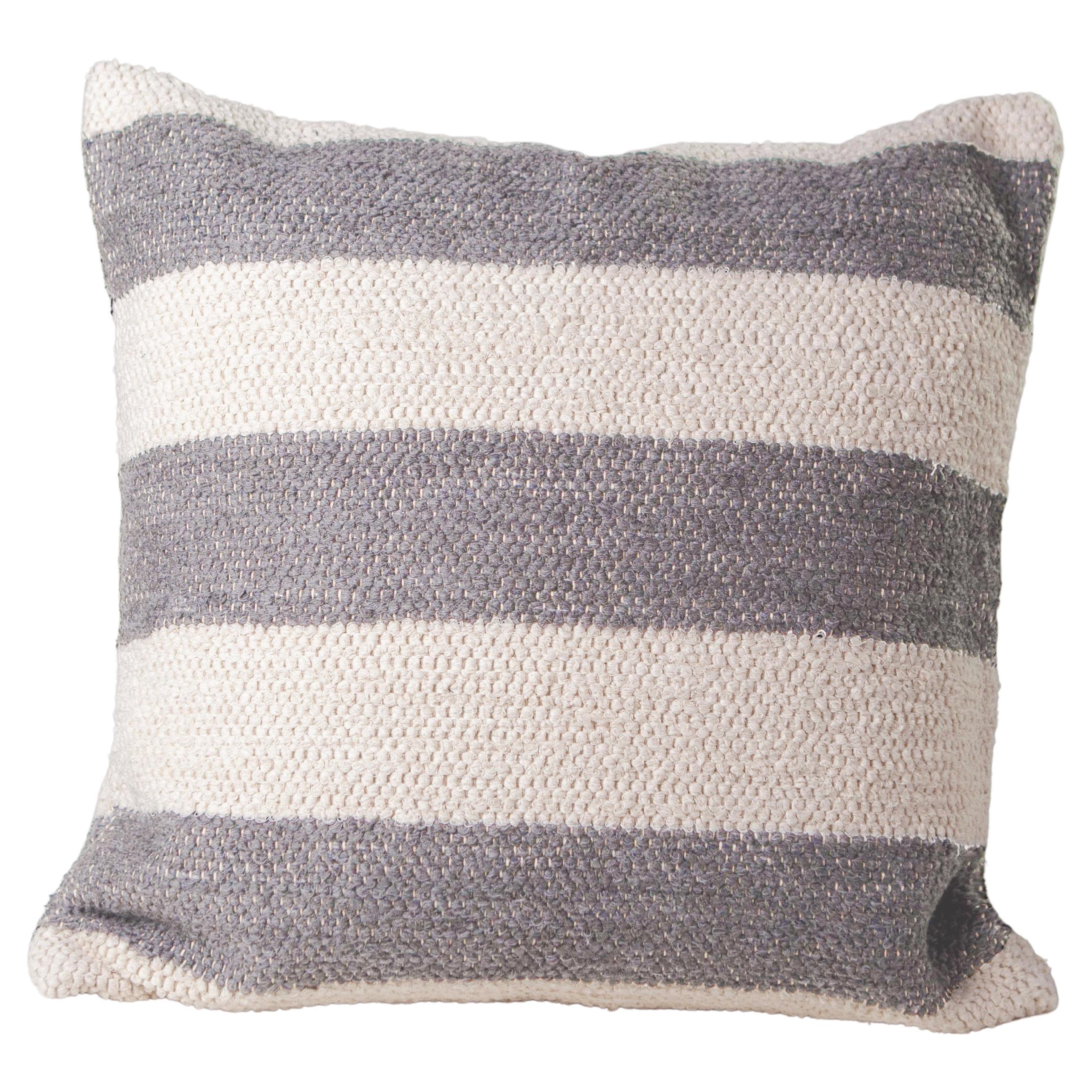 Handwoven Recycled Cotton Gray Bold Stripe Throw Pillow, in Stock