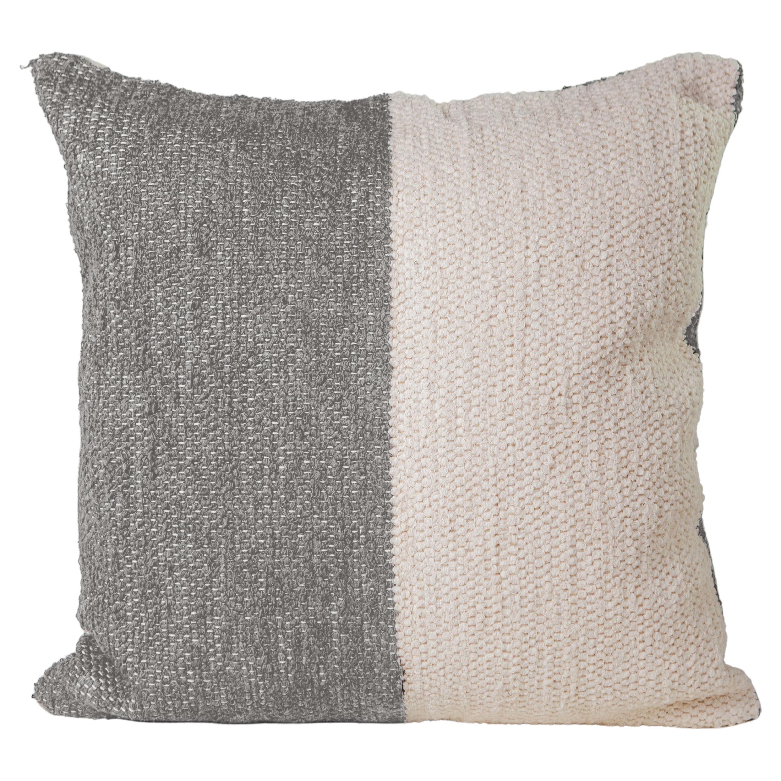 Handwoven Recycled Cotton Gray Color Block Throw Pillow, in Stock