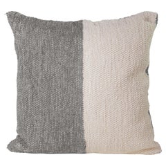 Handwoven Recycled Cotton Gray Color Block Throw Pillow, in Stock