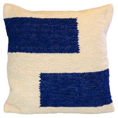 Handwoven Recycled Cotton Navy Blue Maze Throw Pillow, in Stock