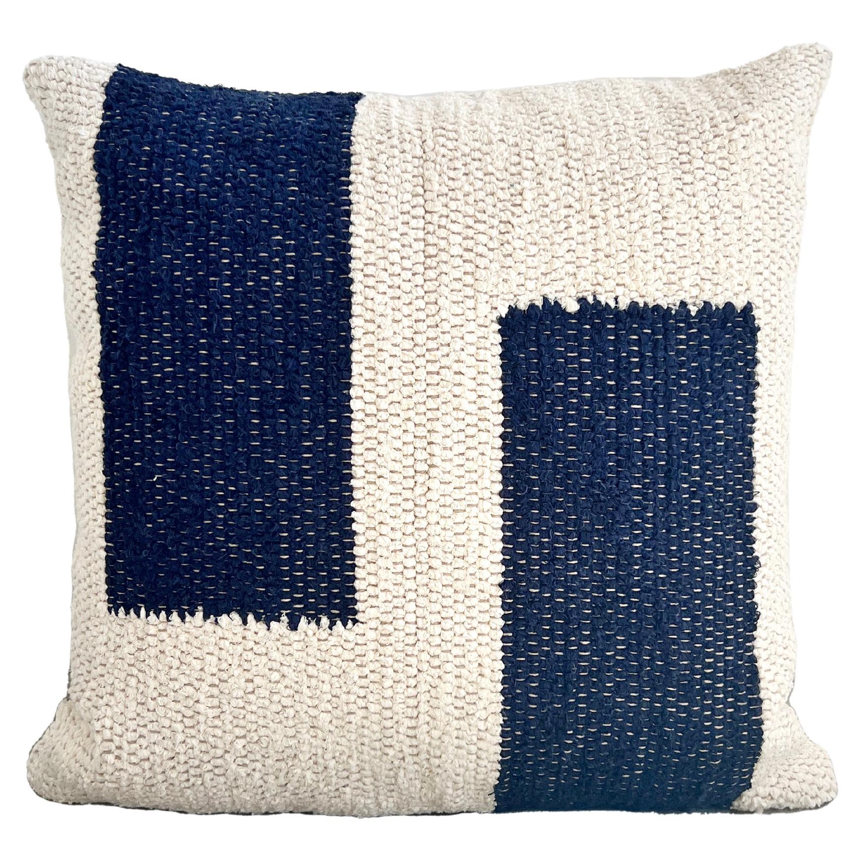 Casa Cubista Handwoven Cotton Navy Blue Maze Throw Pillow, in Stock For Sale
