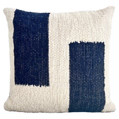 Casa Cubista Handwoven Cotton Navy Blue Maze Throw Pillow, in Stock