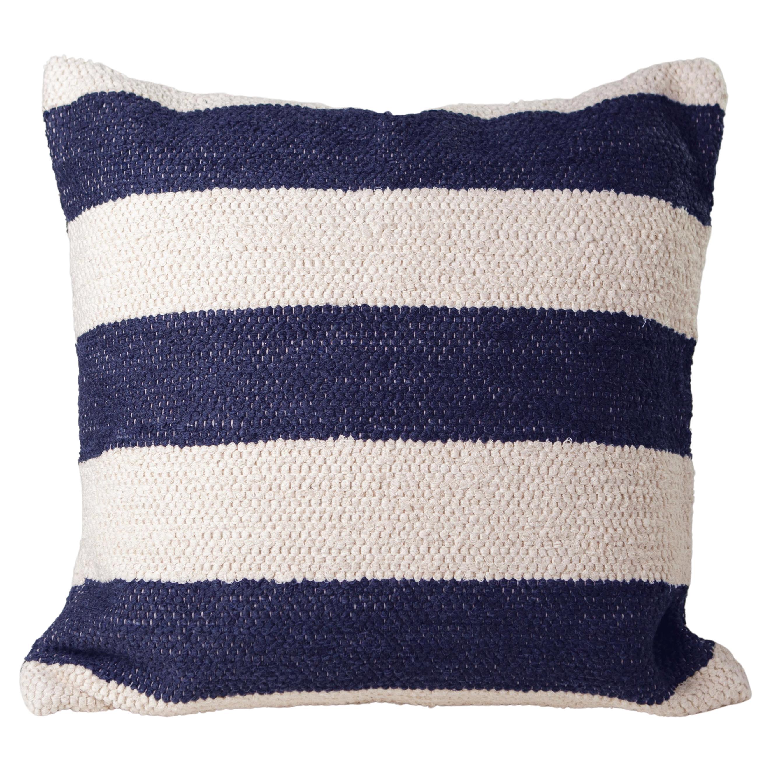 Handwoven Recycled Cotton Navy Bold Stripe Throw Pillow, in Stock