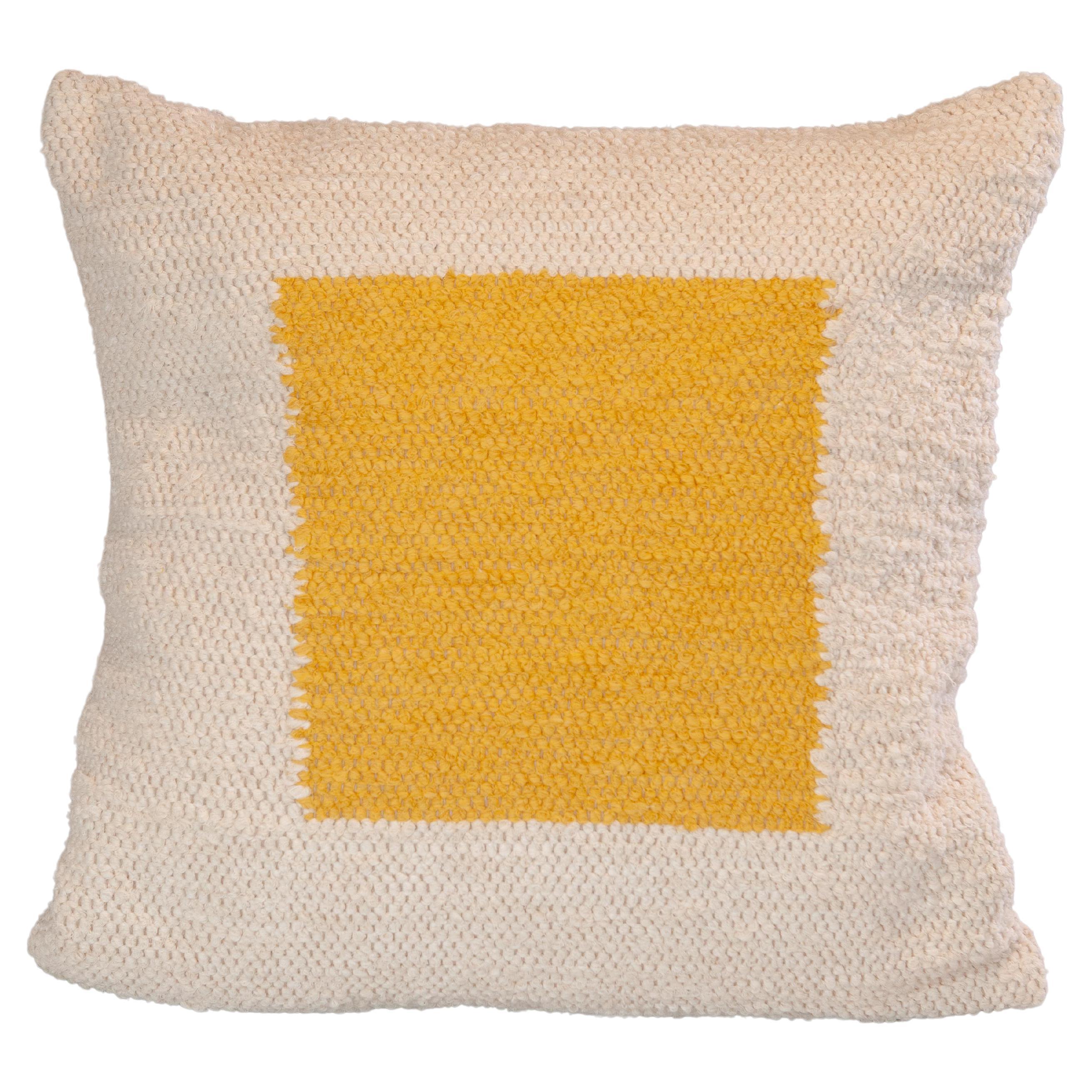 Handwoven Recycled Cotton Yellow Square Throw Pillow, in Stock