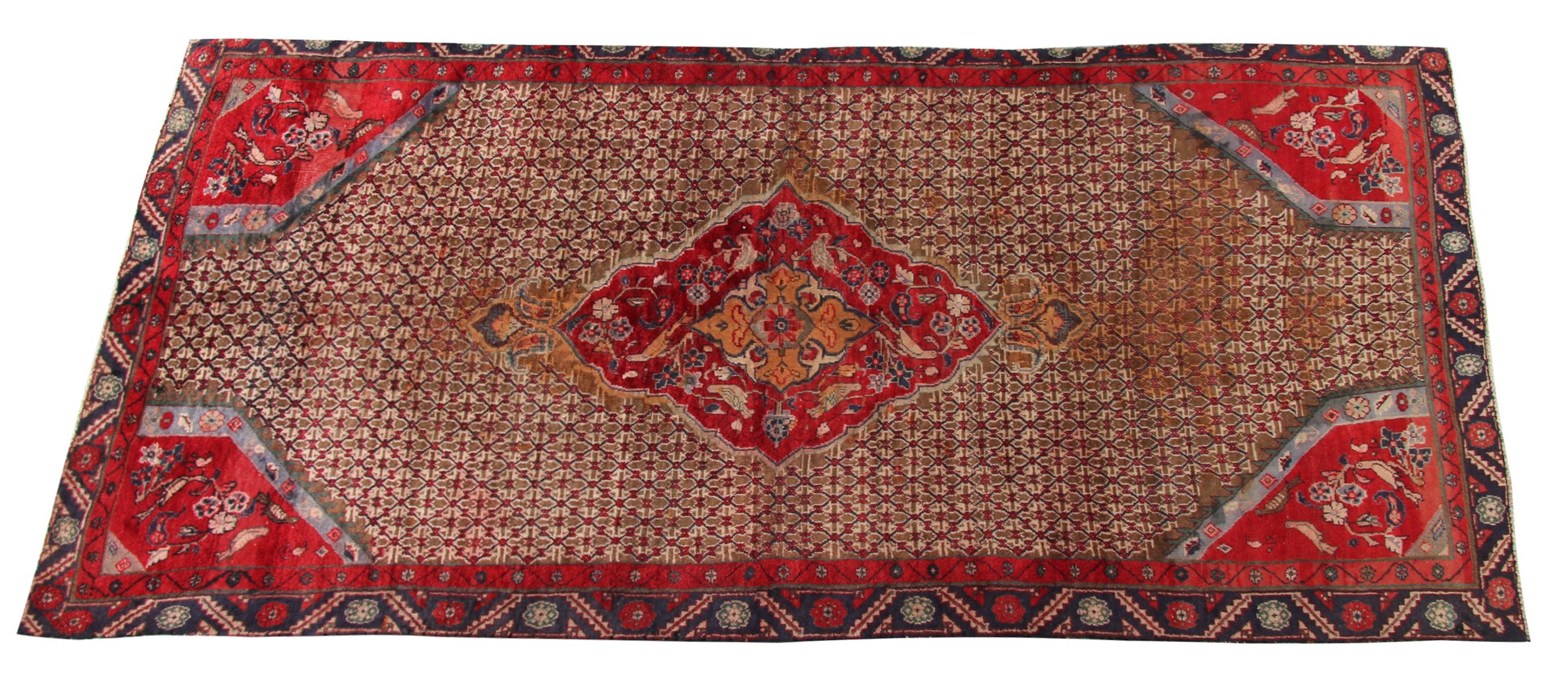 Rustic Handwoven Red Wool Runner Rug Long Traditional Oriental Vintage Carpet For Sale