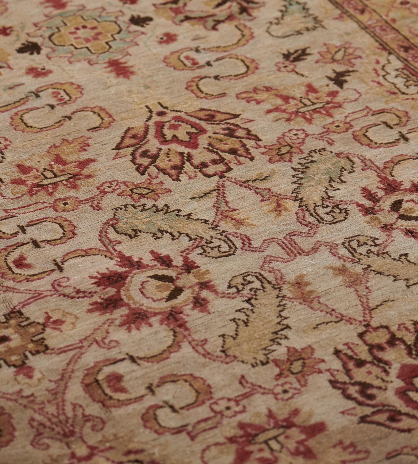 Hand-woven Burgundy Floral Revival Agra-Style Wool Rug For Sale 4