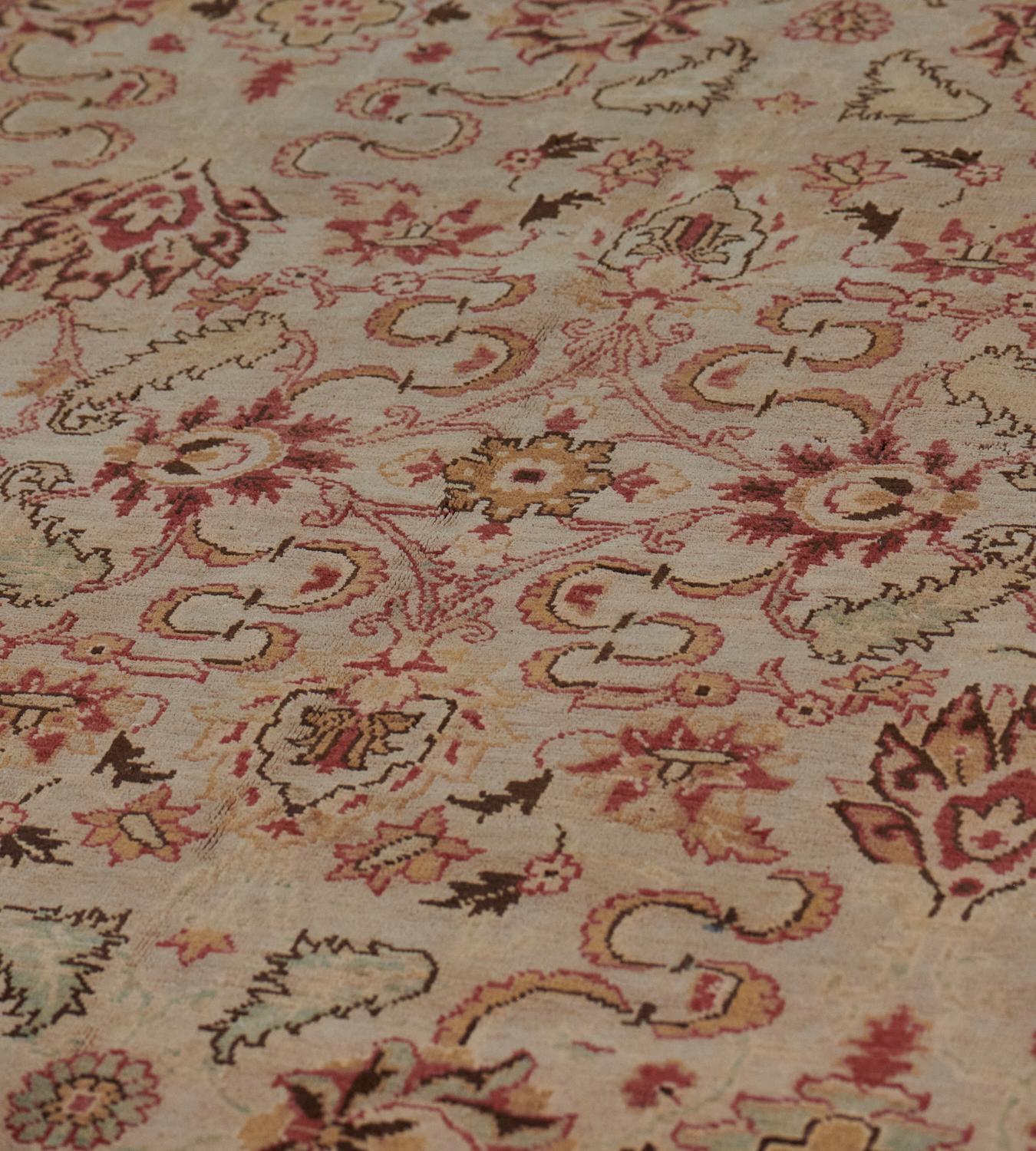 Indian Handwoven Revival Agra Style Wool Rug For Sale