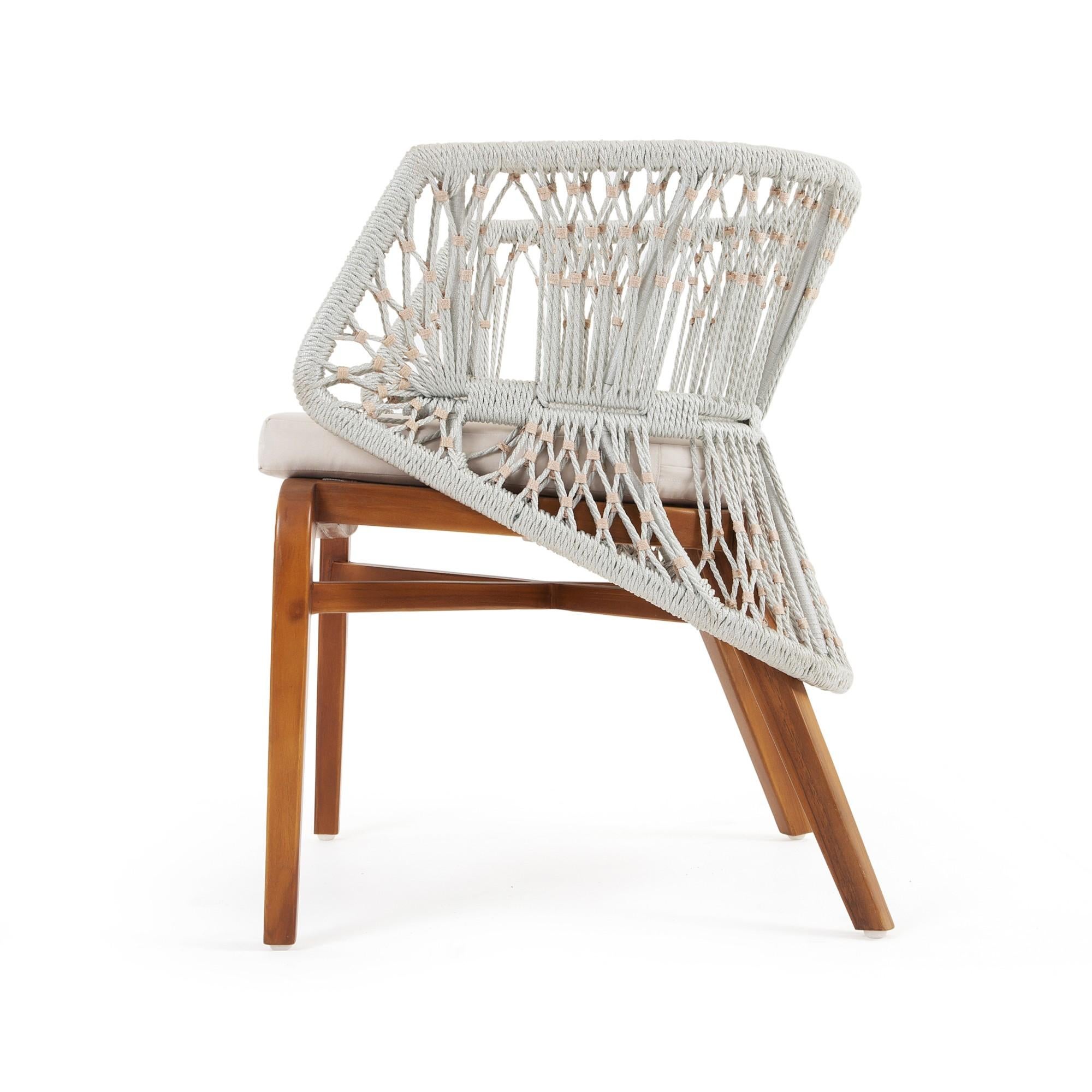 Contemporary Handwoven Rope Outdoor Chairs In Solid Teak (Set Of 6) For Sale