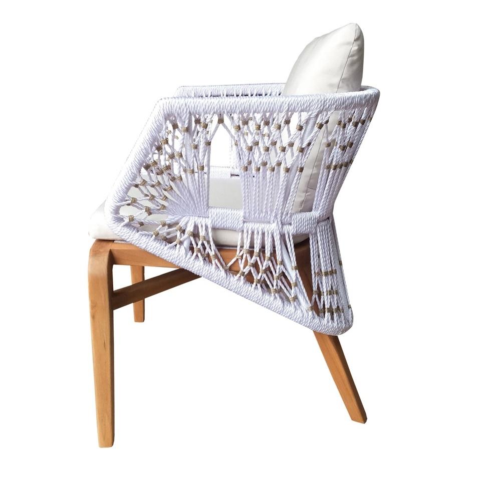 Fabric Handwoven Rope Outdoor Chairs In Solid Teak (Set Of 6) For Sale