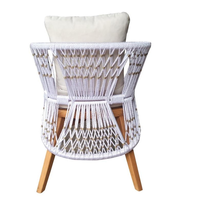 Handwoven Rope Outdoor Chairs In Solid Teak (Set Of 6) For Sale at 1stDibs