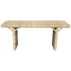 Handwoven Rope over a Wooden Frame Console Table with Straight Legs