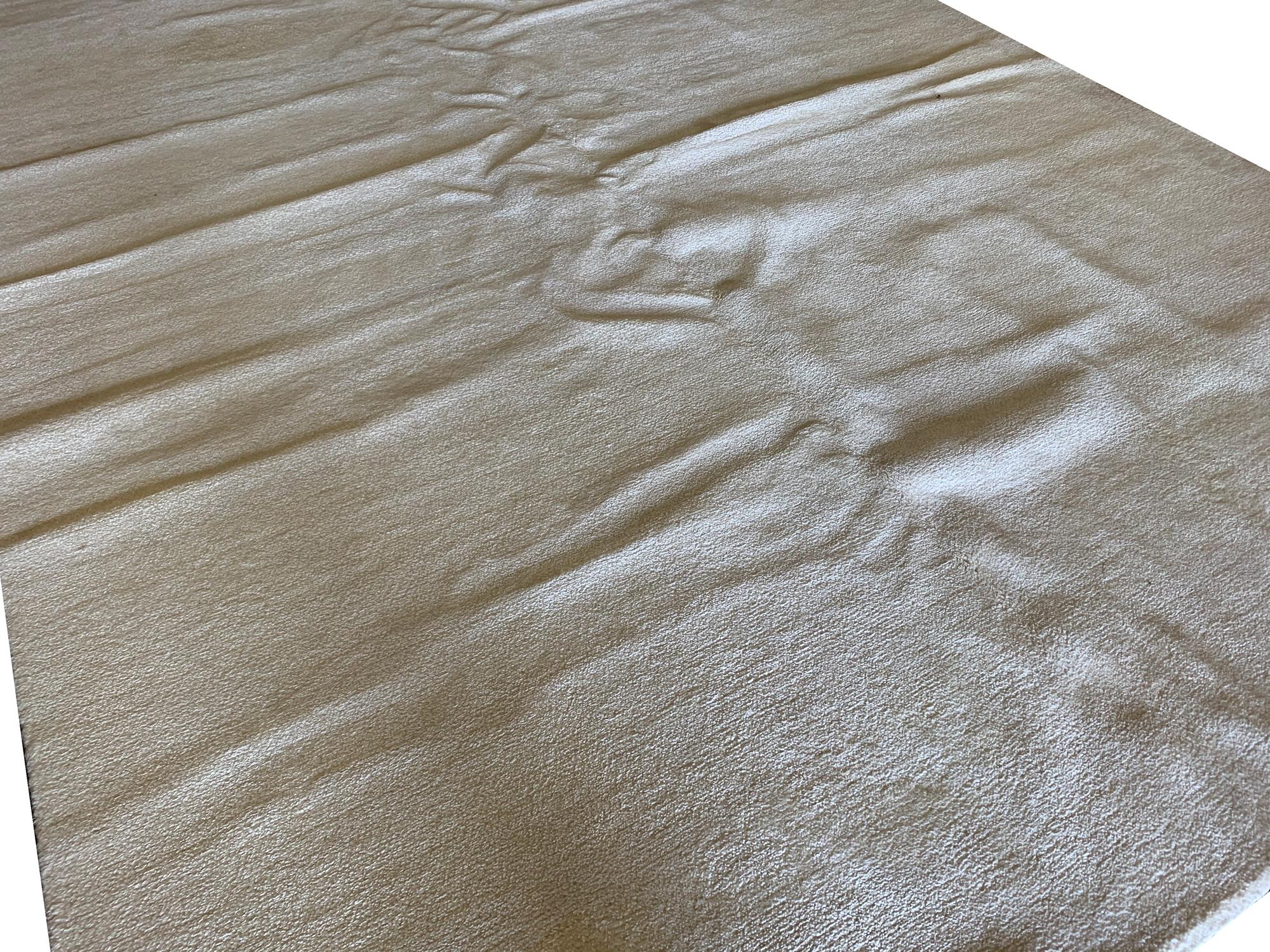 Mid-Century Modern Handwoven Rug Plain Cream Indian Minimalist Carpet Wool Area Rug