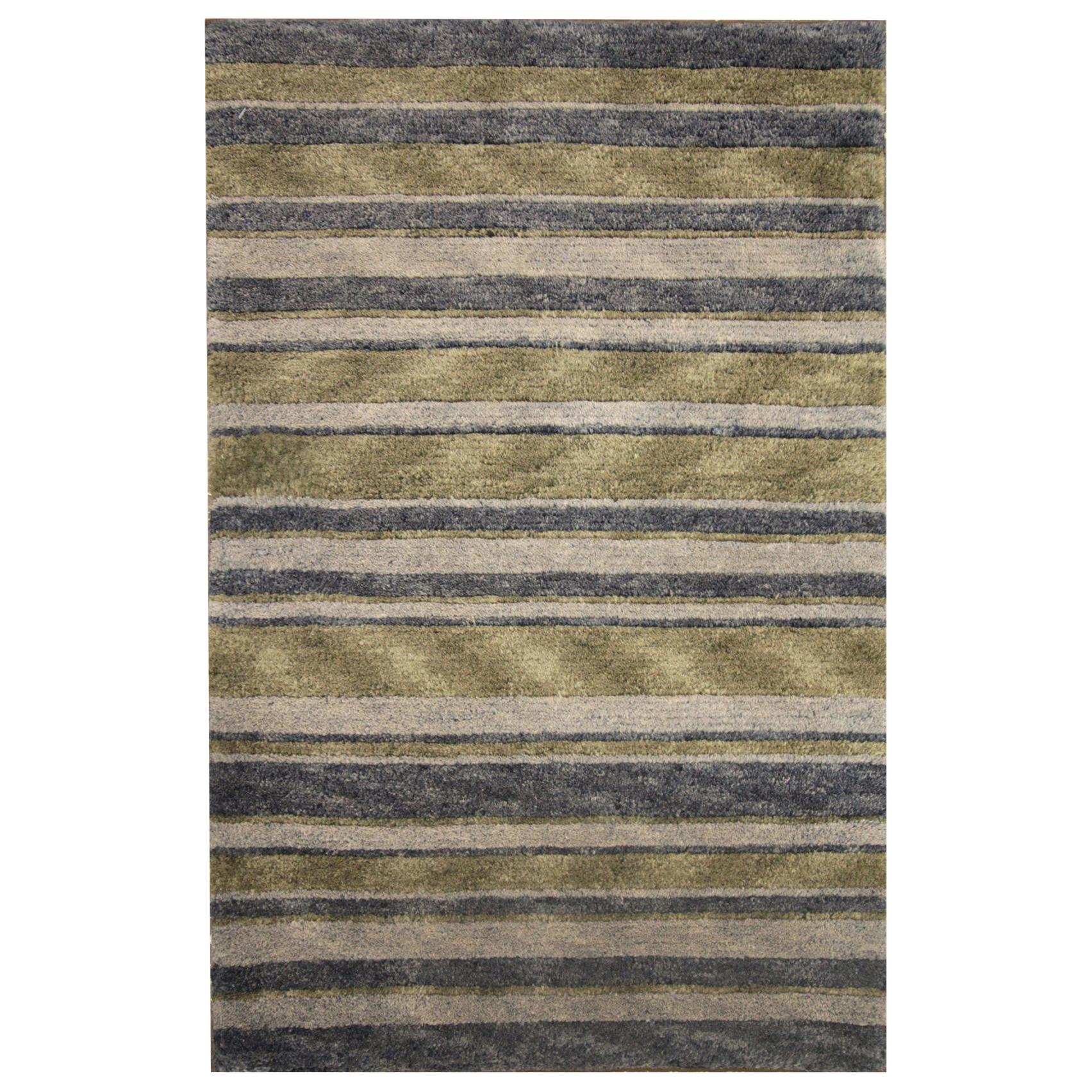 Handgewebter handgewebter Teppich in Grau, gestreifter Wollteppich, Moderne