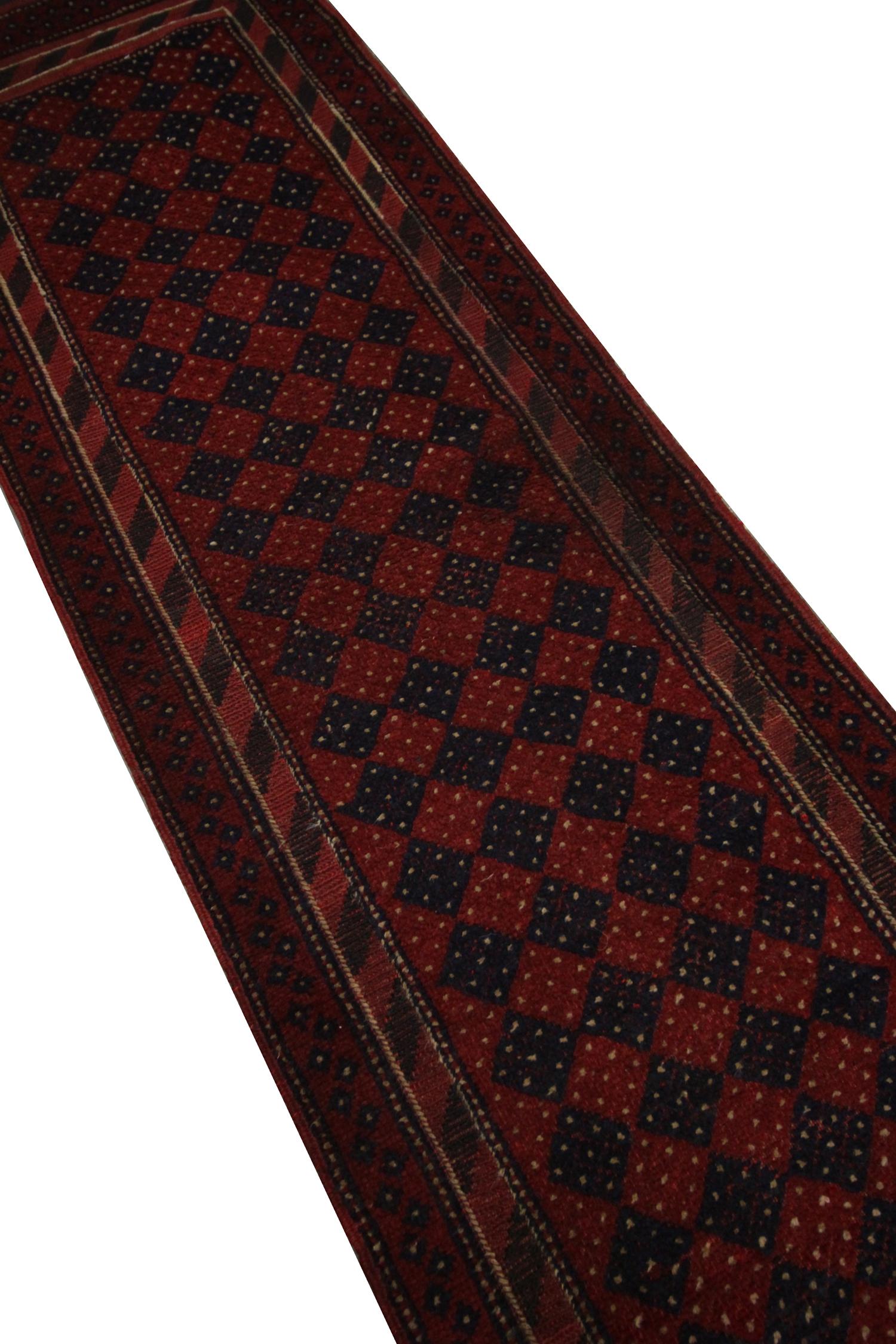 Tribal Handwoven Runner Oriental Rug, Rustic Traditional Red Wool Carpet
