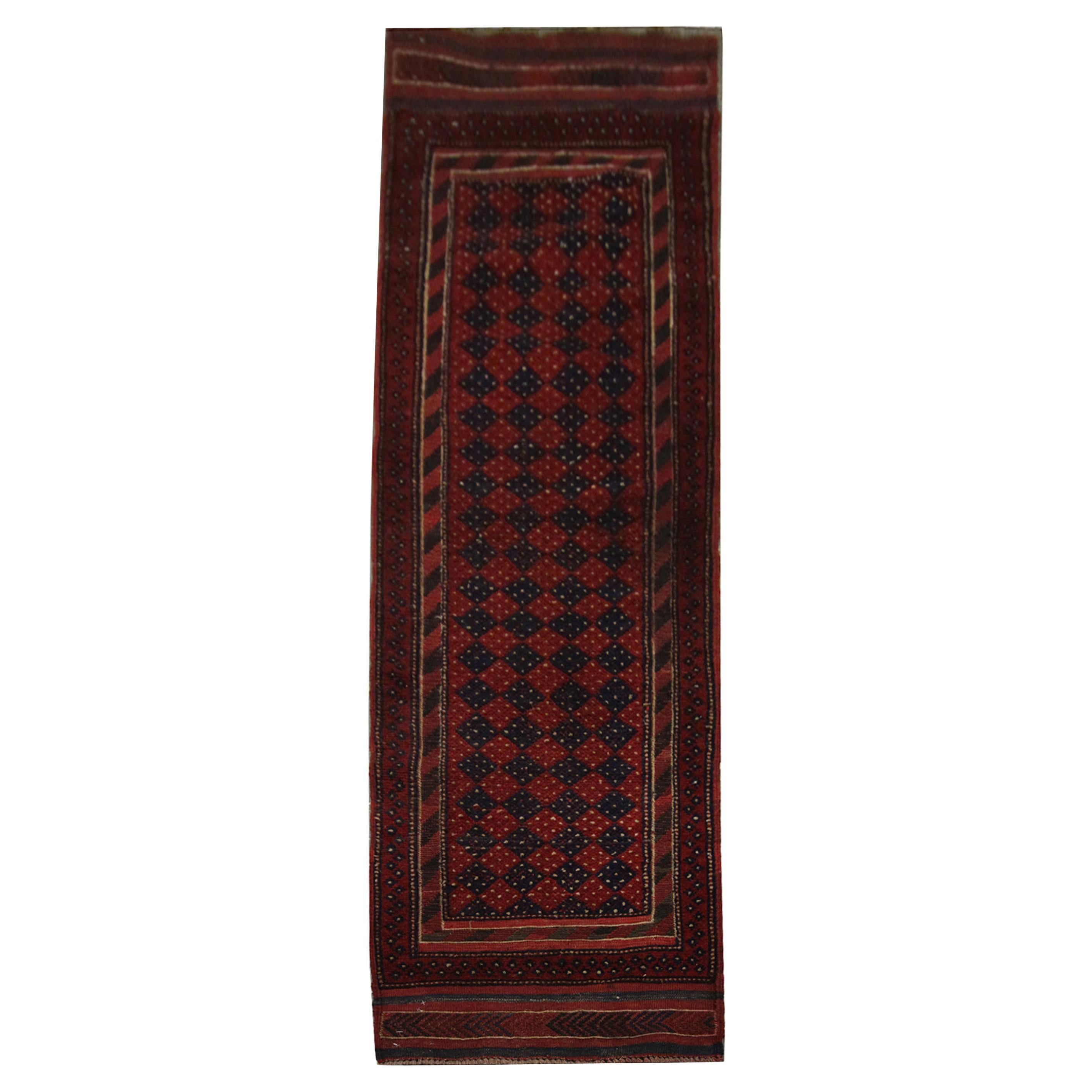 Handwoven Runner Oriental Rug, Rustic Traditional Red Wool Carpet
