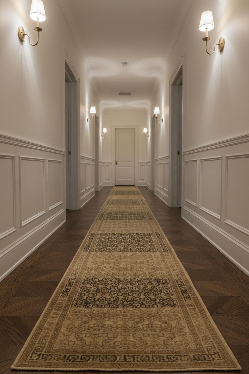This handwoven rug is crafted on a woven foundation and presented in an elongated runner format measuring 2 ft 6 in × 15 ft 9 in. Its proportions lend themselves well to corridors, galleries, and other transitional areas where a slim profile is