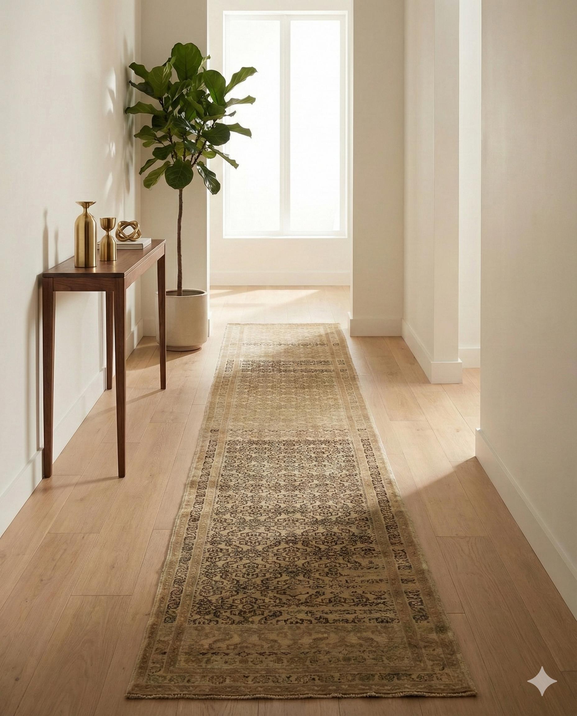 Malayer Handwoven Runner Rug - Ivory & Brown For Sale