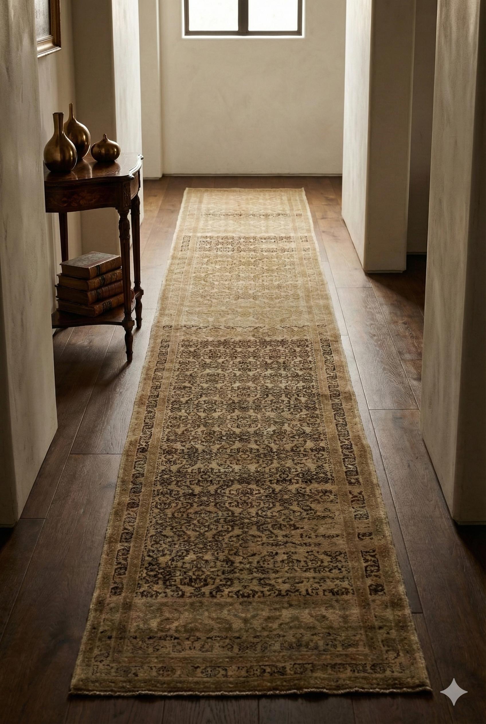 Persian Handwoven Runner Rug - Ivory & Brown For Sale