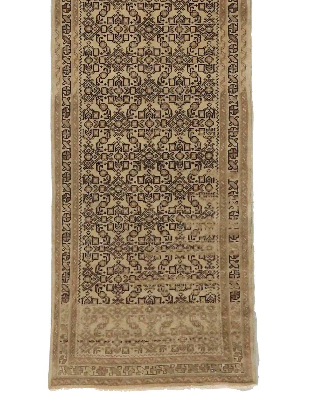 20th Century Handwoven Runner Rug - Ivory & Brown For Sale