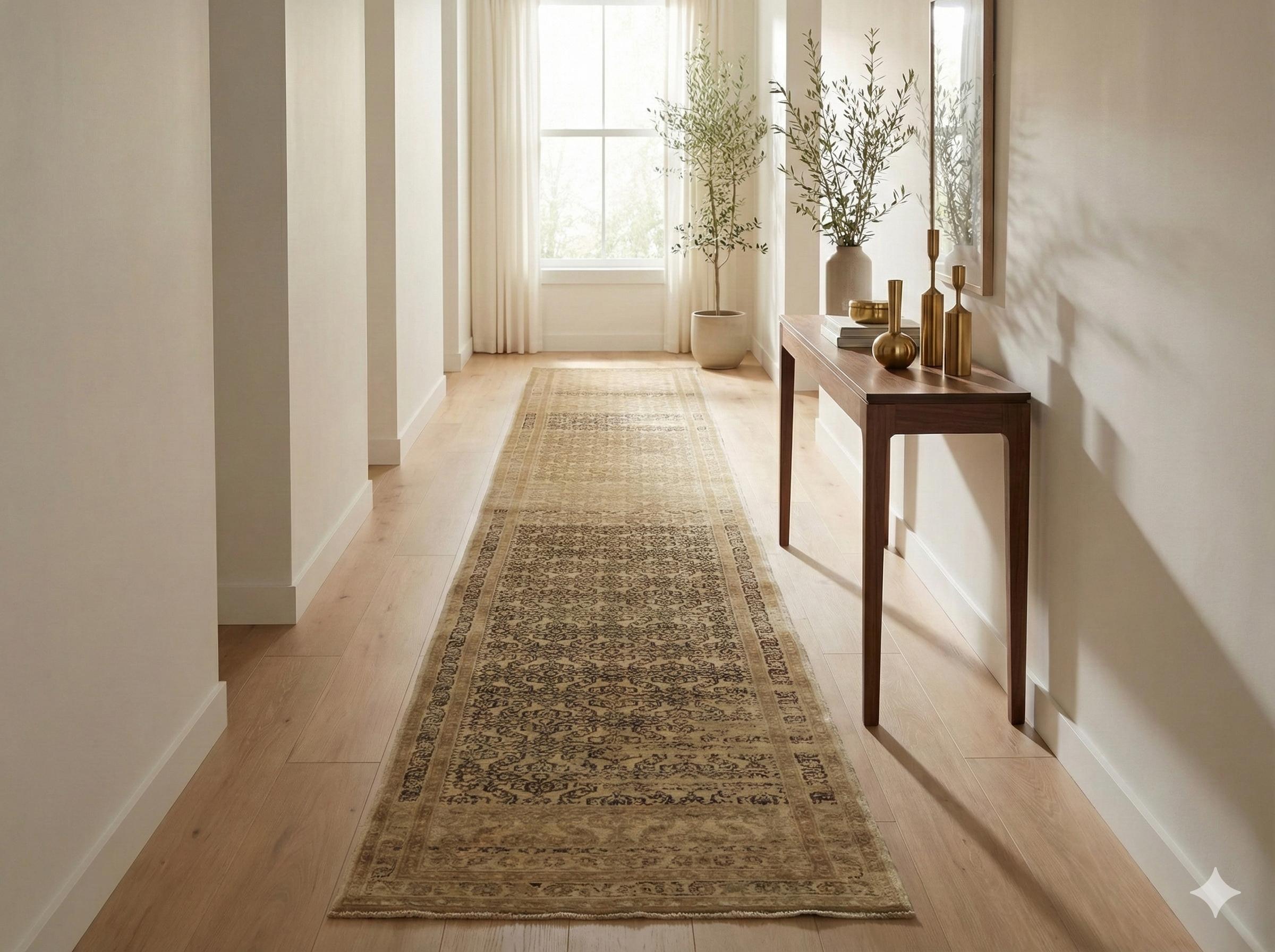 Wool Handwoven Runner Rug - Ivory & Brown For Sale
