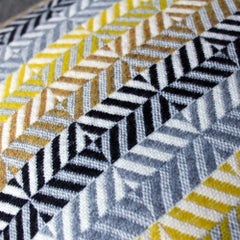 Handwoven Geometric Striped Merino Wool Cushion Pillow, Yellow Grey Neutral
