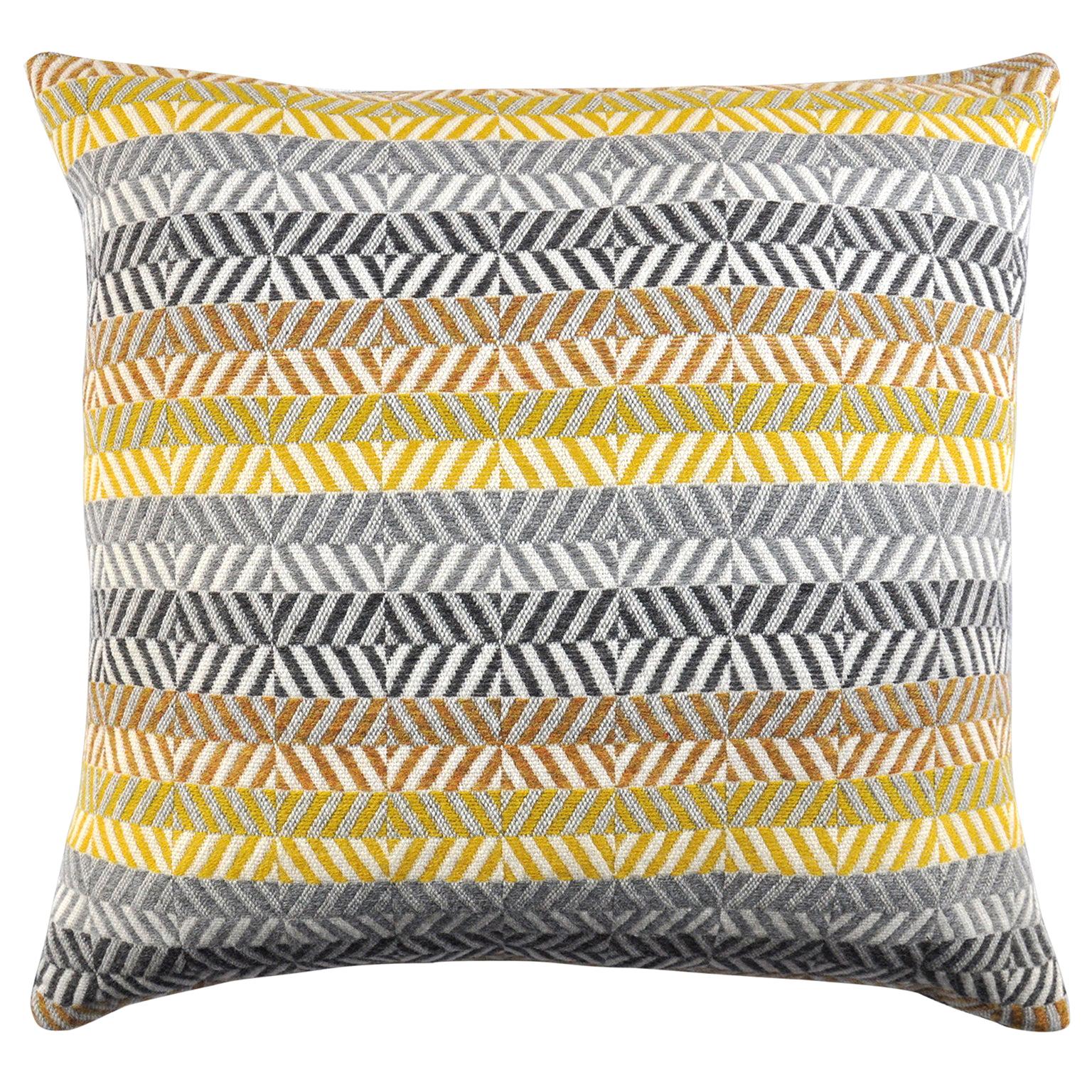  Handwoven 'Saint Gilles' Merino Wool Cushion Pillow, Piccalilli Yellow/Greys