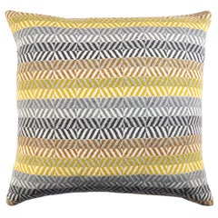  Handwoven 'Saint Gilles' Merino Wool Cushion Pillow, Piccalilli Yellow/Greys
