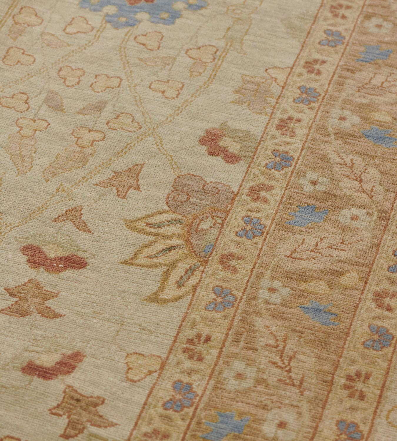 Hand-Knotted Handwoven Sandy-Yellow Revival Tabriz Wool Rug For Sale