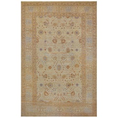 Handwoven Sandy-Yellow Revival Tabriz Wool Rug