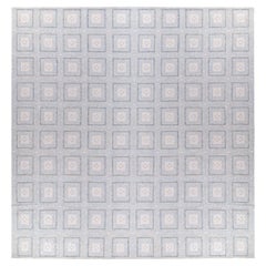 Handgewebter skandinavischer Teppich und Kelim, blau-weißes geometrisches Muster, Teppich