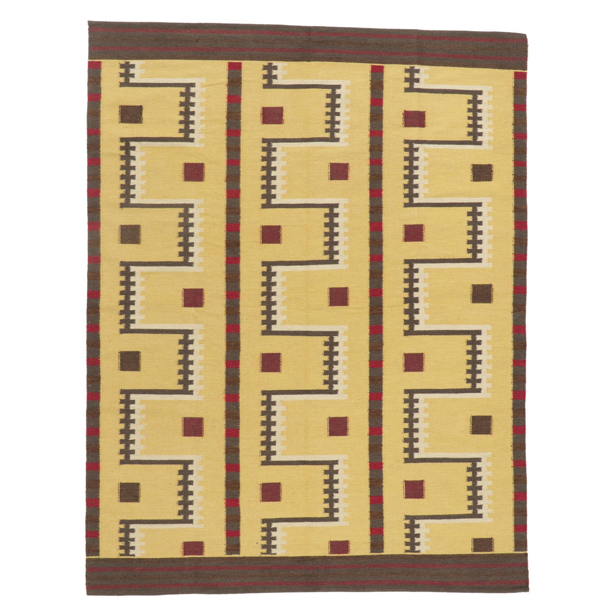 Tapis tissé à la main d'inspiration suédoise moderne, 07'11 x 10'03