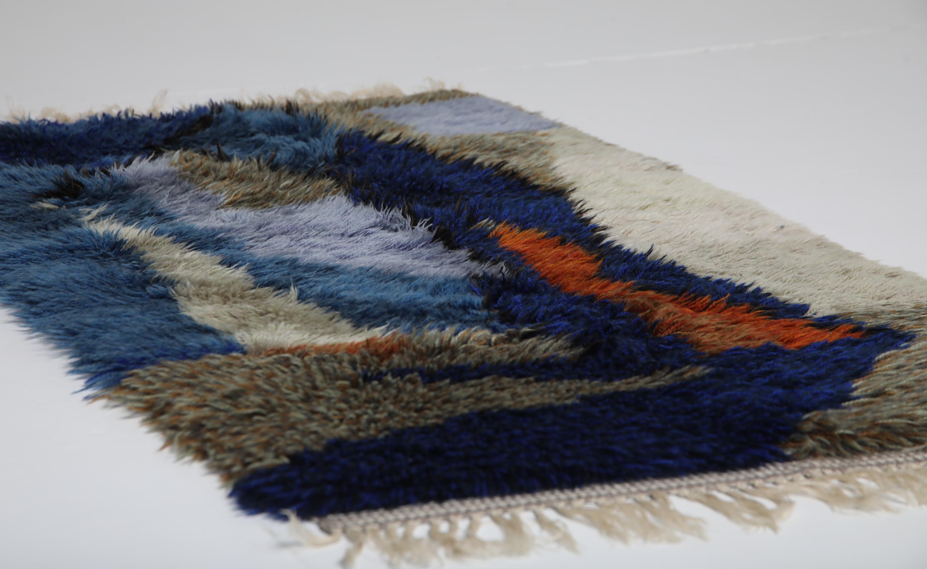 Alfombra escandinava tejida a mano Rya, años 70 en Bueno estado para la venta en Stockholm, SE