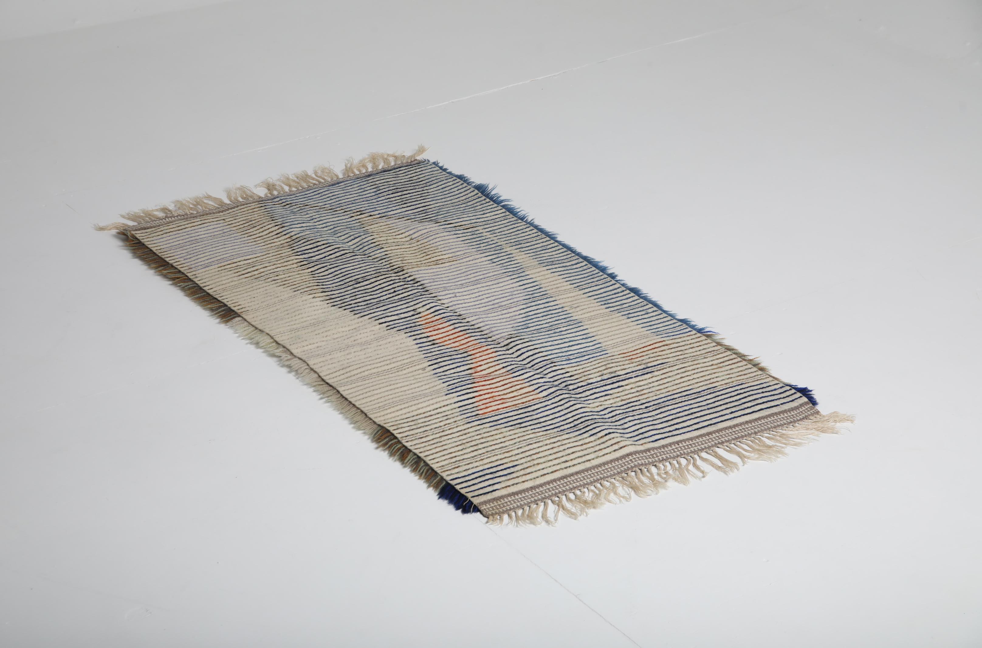 Alfombra escandinava tejida a mano Rya, años 70 Lana en venta