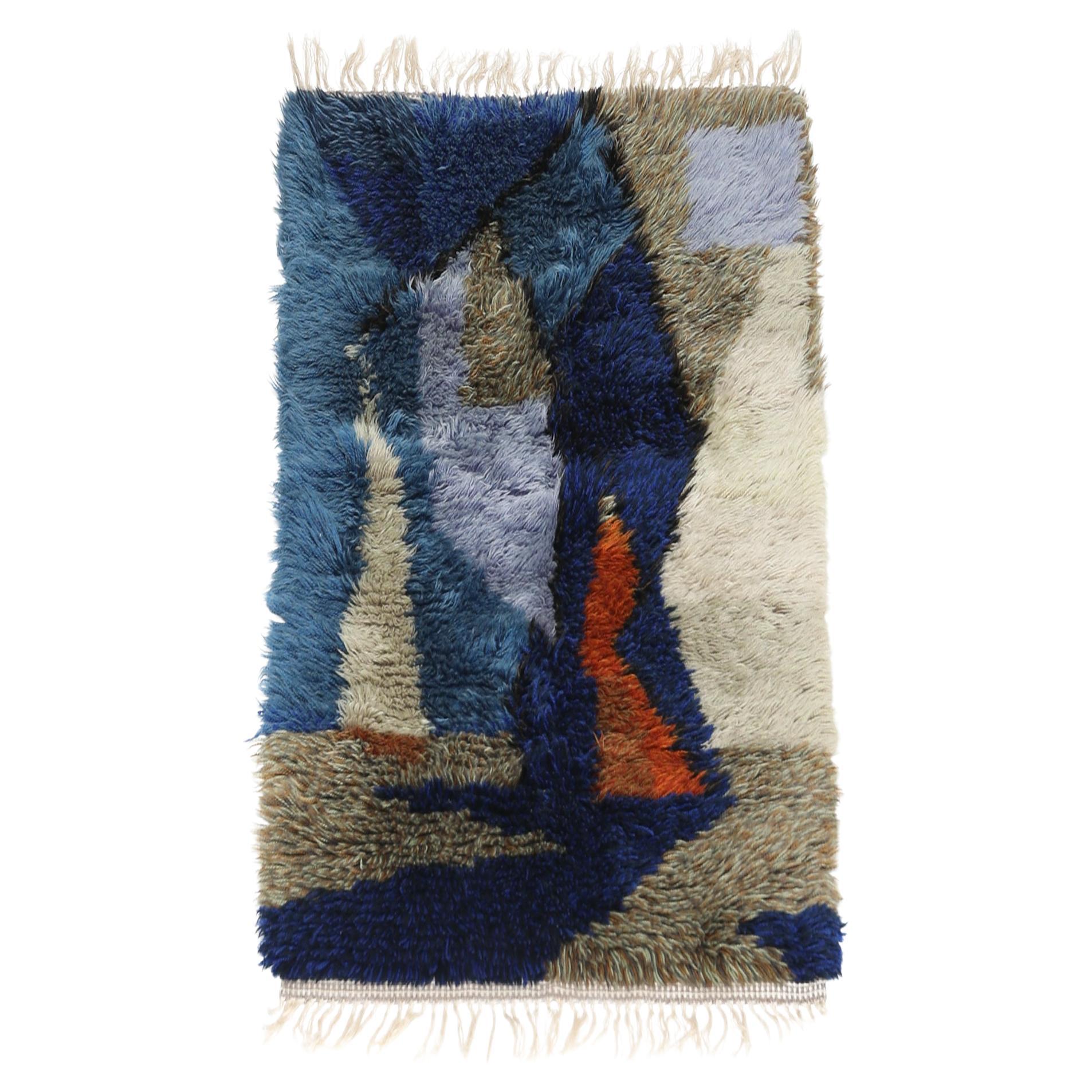 Alfombra escandinava tejida a mano Rya, años 70