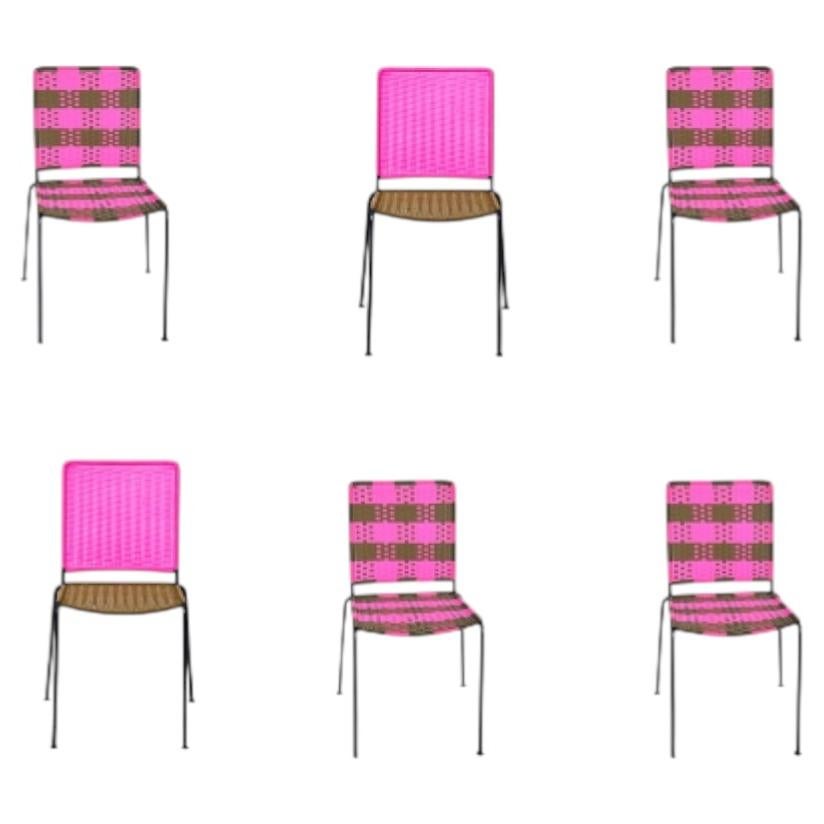 Handwoven set of 6 stackable chairs at Studio ALM For Sale