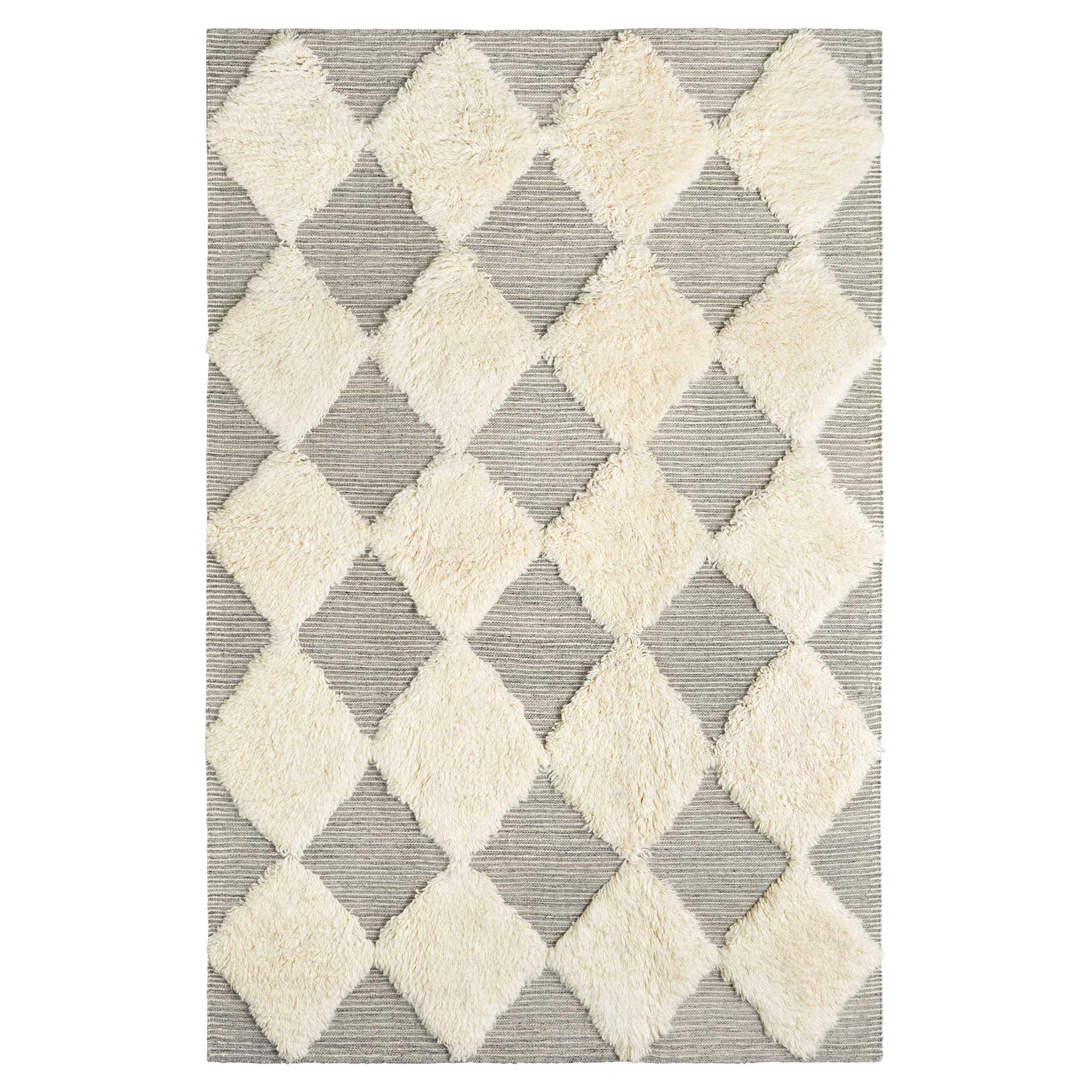 Handwoven Shaggy Chess Wool Rug Grey Large For Sale