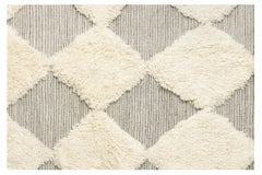 Handwoven Shaggy Chess Wool Rug Grey Small