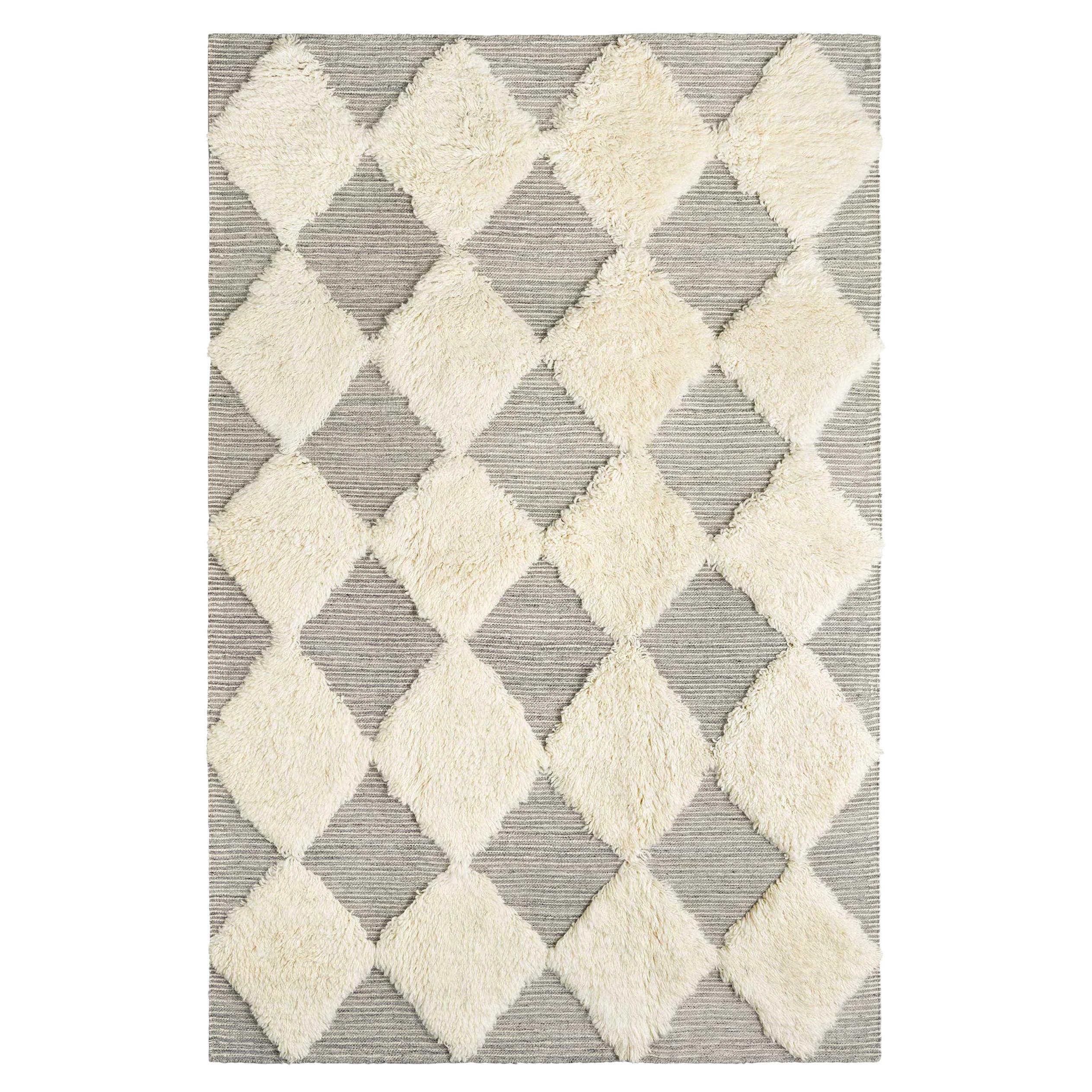 Handwoven Shaggy Chess Wool Rug Grey Small