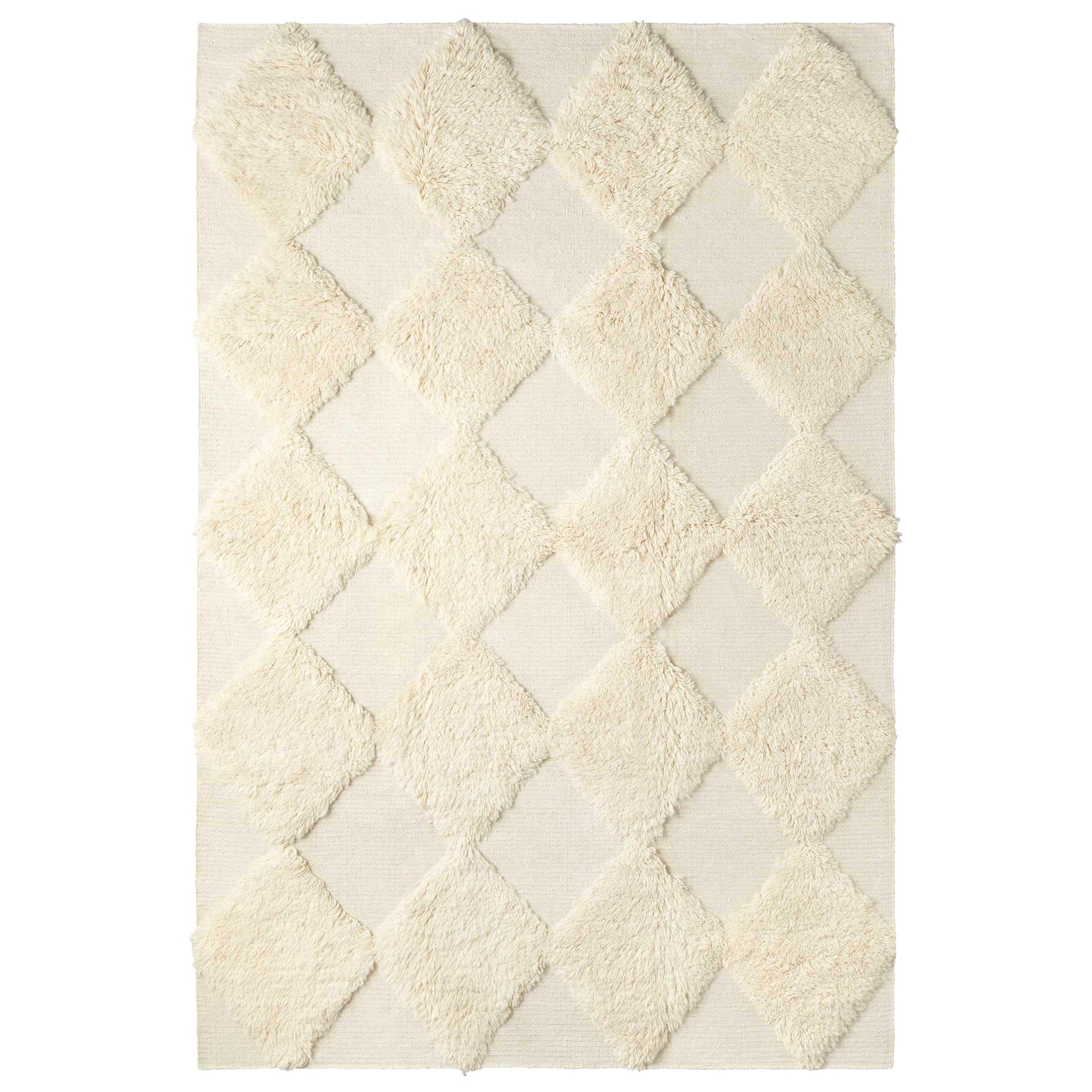 Tapis en laine d'échecs épais tissé à la main, blanc, petit modèle
