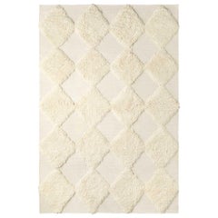 Tapis en laine d'échecs épais tissé à la main, blanc, petit modèle