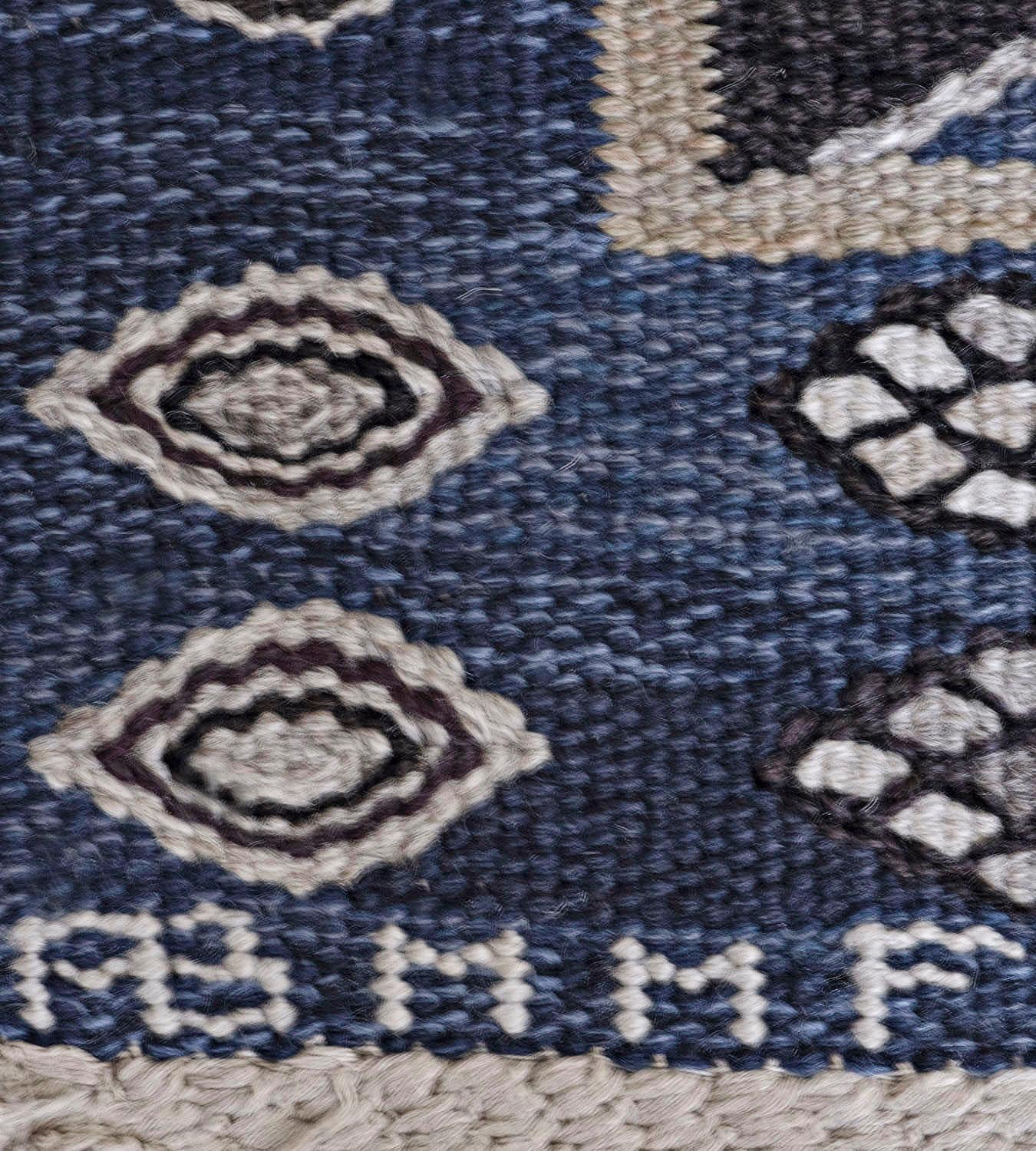 Hand-Woven Handwoven Signed Swedish Mid-Century Wool Rug
