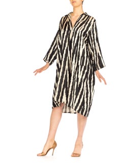 Handwoven Silk Ikat Black And White Long Sleeve Tunic Dress