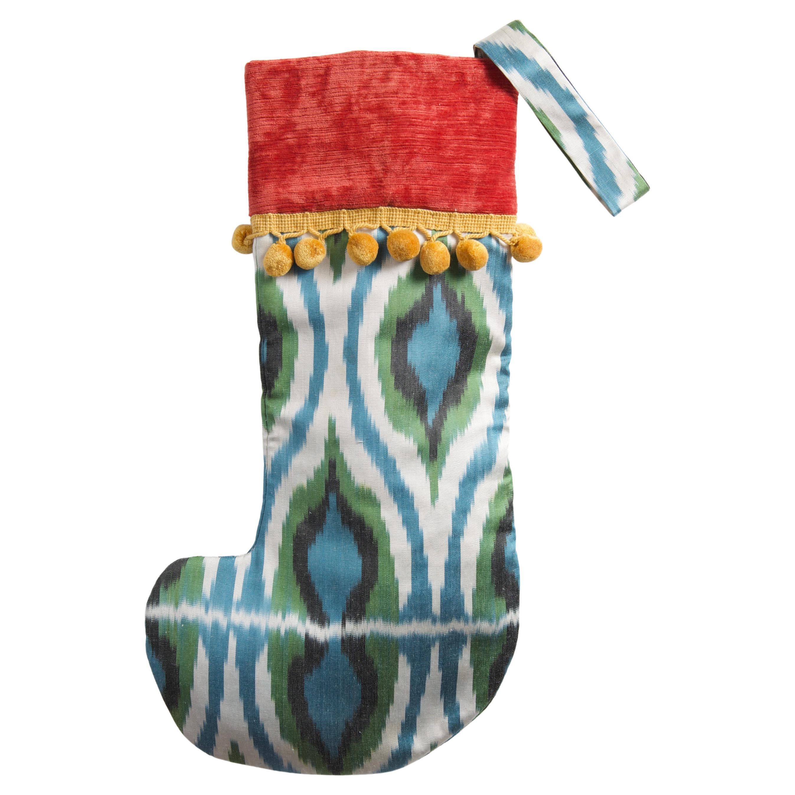 Handwoven Silk IKAT Christmas Stocking by Ennisance