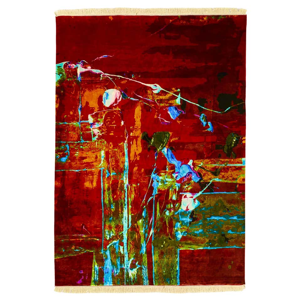 Peace: Designer blue Handwoven silk rug by Dena Lawrence woven in ...