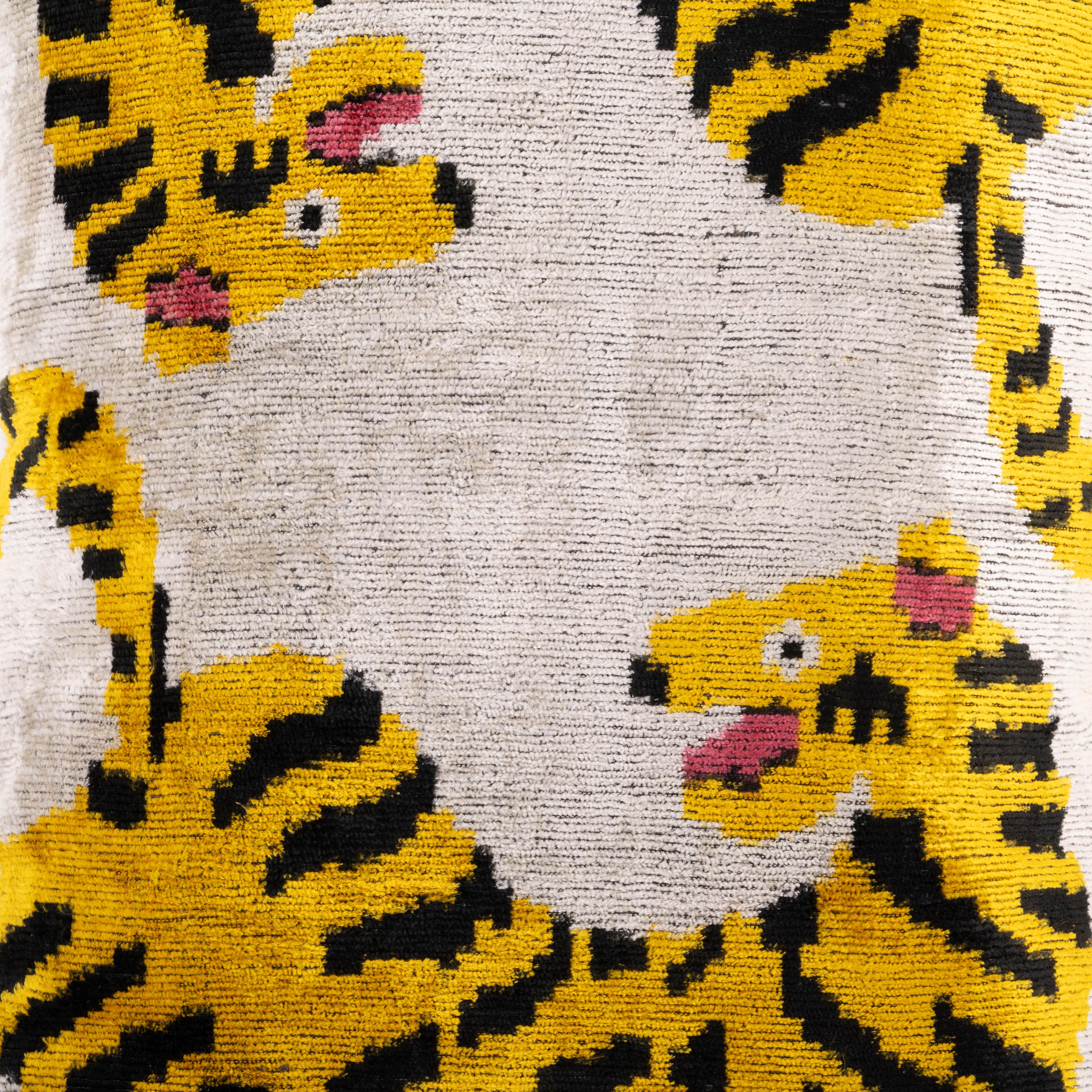 Other Handwoven Silk Velvet Ikat Cushion - Tigers For Sale