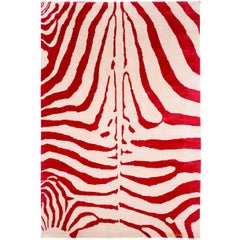 Red And White Contemporary Silk Zebra Rug By CARINI 6x9